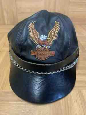 RARE Harley Davidson Made In USA Vintage Leather Motor Cycles Boss Captain's Hat