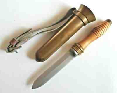 Vintage Navy Frogman Divers Knife Hard-Hat Diver Brass Wood SS Leather