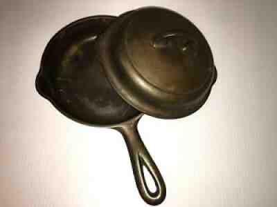 GRISWOLD "ERIE" NO 3 SLANT LOGO SELF BASTING CAST IRON SKILLET AND LID