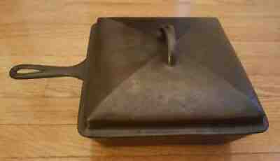 WAGNER ANTIQUE SQUARE CAST IRON CHICKEN FRYER WITH LID PATTERN #1400 EXCELLENT!