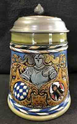 Vintage German Mettlach Villeroy & Boch Stein Munich #3043 1/2 Liter Inlay Lid