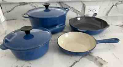 Vintage Cousances Le Creuset Blue Enameled Cast Iron 6 Pc Set