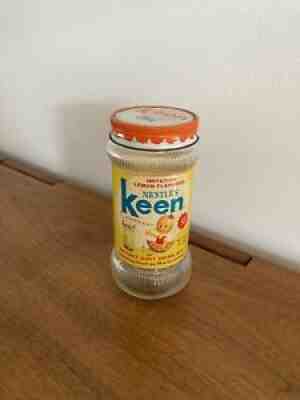 Vintage Nestle's Keen Lemon Flavor Instant Soft Drink Mix Glass Jar w/Label Lid