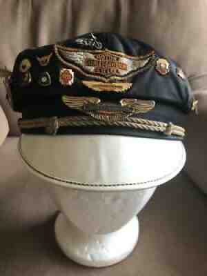 Vintage Harley Davidson Captains Hat With Pins. Size 7. From The 1940â??s