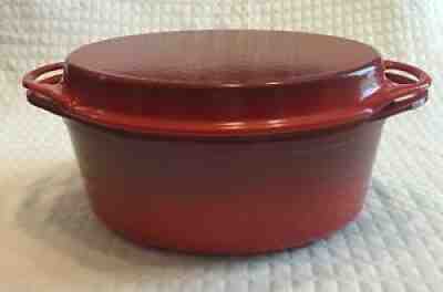 LE CREUSET ENAMELED CAST IRON OVAL CERISE FLAME DUTCH OVEN with GRILL LID #32