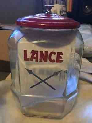 Vtg~ LANCE COOKIE CRACKER JAR~8 Sided Glass Store Display w Lid 10 ADVERTISING