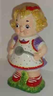 Rare Vintage CAMPBELL'S KID COOKIE JAR Blonde Girl Apron Purple Dress Spoon 2006