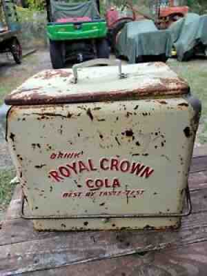 Vintage Rare 1950s Royal Crown Cola Metal Cooler Ice Chest w/ Removable Lid