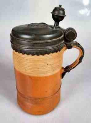 Antique German stein beer jug dated 1724 with tin lid Schnelle Bellarmine