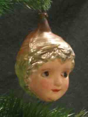 ANTIQUE/VINTAGE GERMAN GLASS "GIRL IN A TAM HAT W/GLASS EYES" CHRISTMAS ORNAMENT