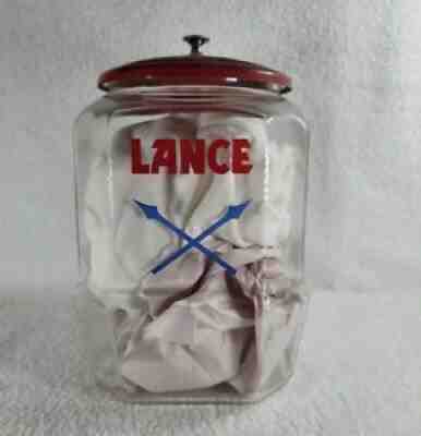 Vtg~ LANCE COOKIE CRACKER JAR~8 Sided Glass Store Display w Lid 10 ADVERTISING
