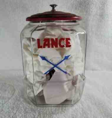 Vtg~ LANCE COOKIE CRACKER JAR~8 Sided Glass Store Display w Lid 10 ADVERTISING
