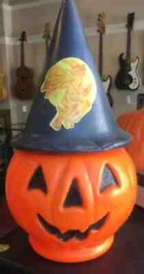 Vintage Halloween Pumpkin Blow Mold 1960s Witches Hat Witch Sticker Flying Broom