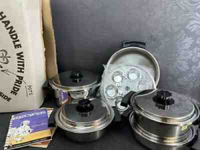 New Vintage Queen Anne Stainless Cookware Sauce Stock Pots Pans Egg Poacher