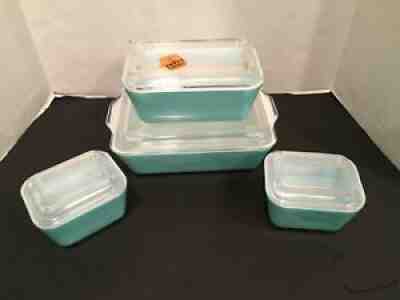 Vintage Pyrex Turquoise Robins Egg Blue Refrigerator Leftover Set w/orig. label