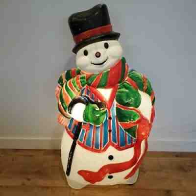 Vintage Snowman Blow Mold Santa's Best 43â? Very Large Cane Pipe Top Hat Scarf