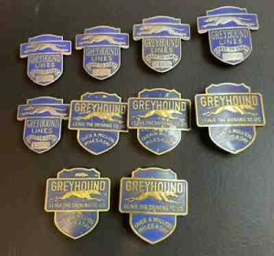 10 vintage 1940's Greyhound Bus Lines Driver Hat Cap Badge Pins