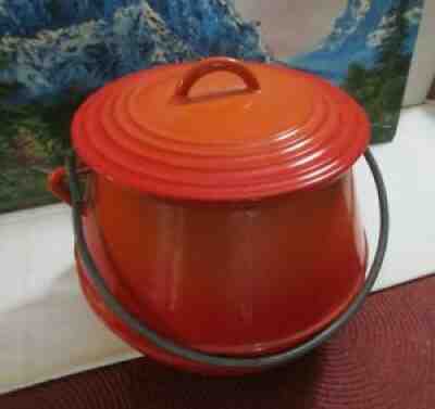 Vintage Le Creuset Flame Orange Enamel Cast Iron Lidded Bean Pot Handle ~ France