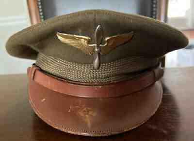 Rare WW2 US Army Air Corp Officer Dress Crusher Visor Cap Hat - Vintage