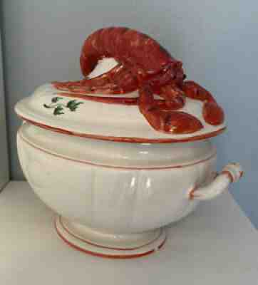 Vintage Italian Ceramic Lobster Soup Tureen - Made In Italy - Majolica