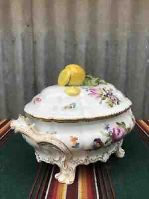 VINTAGE NYMPHENBURG ROCOCO TUREEN w/ LEMON FINIAL LID 11â? X 7â? Western Germany