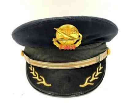 Vintage TWA Airlines Captains Pilot Hat w/ Cap Badge