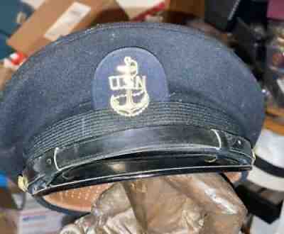 Vintage US Navy Chief Petty Officer Blue Combo Hat Cap Vietnam ERA Looks NEW!!