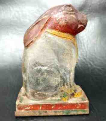 Rare VTG Antique Avor Easter Bunny Rabbit Glass Tin Lid Candy Container KP21