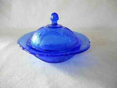 1930s Hazel Atlas BLUE ROYAL LACE BUTTER DISH & LID - Depression Glass