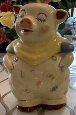 Vintage 1940â??s Shawnee Pottery Smiley Pig Cookie Jar YELLOW SCARF