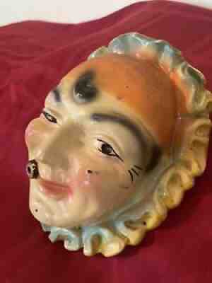 Vintage chalkware stringholer Jester/clown RARE.Clown with cigar and orange hat.