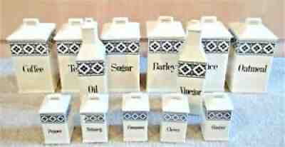 Antique 13-pc CANNISTER SET w/ LIDS Ironstone Germany Blue & White