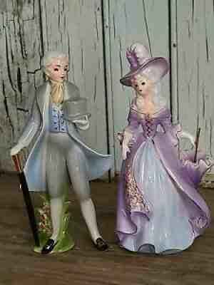 VINTAGE JOSEPH ORIGINALS Victorian Couple 6 3/4" Gold Details Top Hat-Umbrella