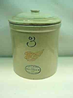 VINTAGE RED WING POTTERY CROCK W BUTTON LID 3# UNION STONEWARE Co. 1910-1915