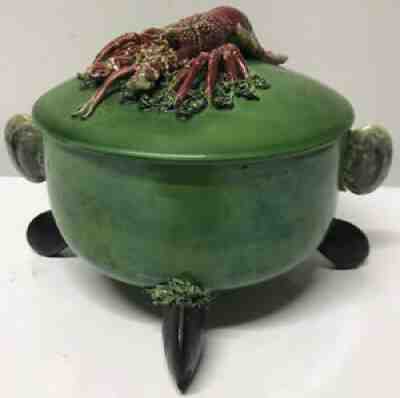 Vtg Majolica Lobster Clam Pot Tureen DETAILED Portugal Pottery 3D RARE - AS IS