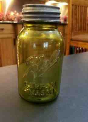 Vintage Ball Olive Green Quart Jar Perfect Mason Number 8 Underlined Zinc Lid