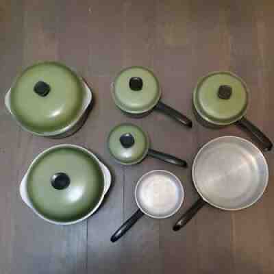 12 Pc Vintage Club Aluminum Avocado Green Cookware Set Pots & Pans