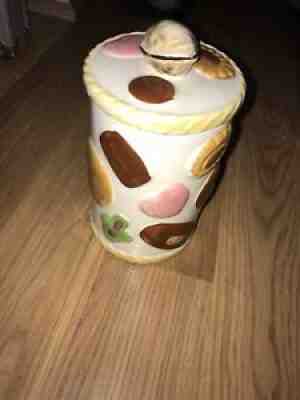 Vintage Napco â??Cookies All Overâ? Collector Cookie Jar w/Walnut Knob on Lid 1950s