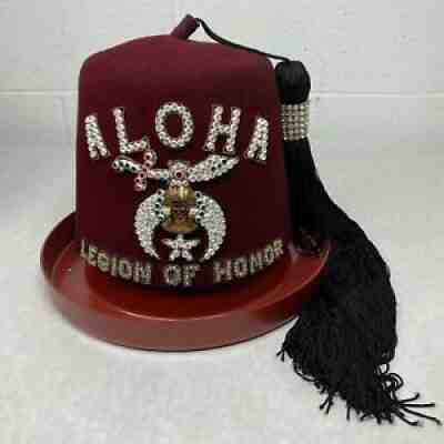 Vintage Masonic Shriners Aloha Legion Of Honor Hat Shrine Temple Felt Jeweled