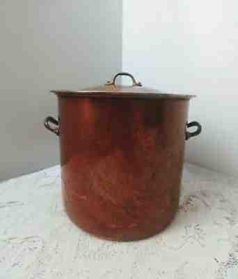 Vtg Copper & Brass 8qt Stock Pot Pan w/Lid Heavy Duty Copral Made In Portugal