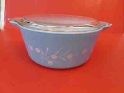 Vintage Pyrex Blue Dianthus (TEST PATTERN) 475-B Casserole w/Lid 2 1/2 Qt