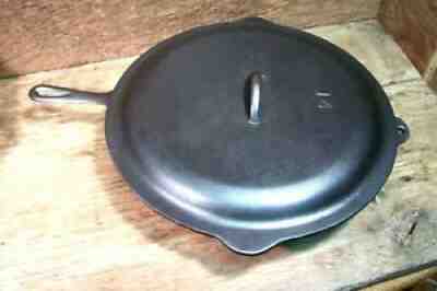 VINTAGE BIRMINGHAM S & R CAST IRON SKILLET # 14 & LID fits GRISWOLD VGUC FLAT
