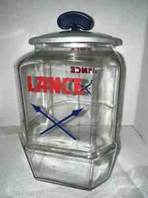Hard to Find Vintage Lance Peanut Display 8 Sided 10.5 inches Tall Blue Lid