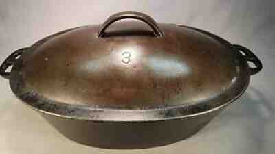 Antique 1910 Wagner Sidney Cast Iron Oven Roaster #3 Rare 12" x 7 7/8"x 3 1/2"