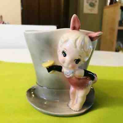 Vintage Relpo Easter Bunny Girl Planter Samson Import Co Playboy Top Hat Japan