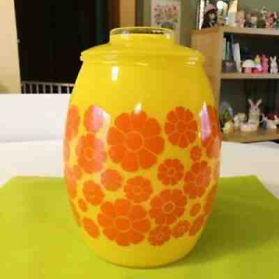 Vintage Bartlett Collins Cookie Jar Yellow with Orange Daisies Flowers Mod