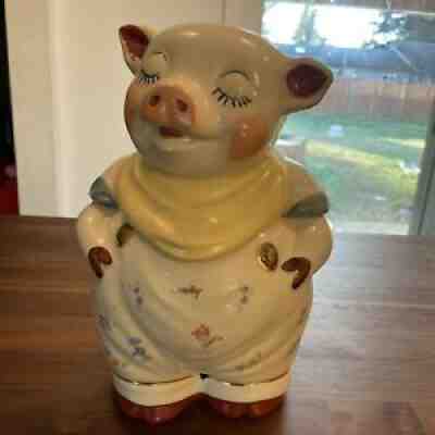 Vtg 1940â??s Shawnee Pottery Smiley Pig Cookie Jar YELLOW SCARF