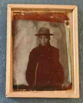 1880s Japan Ambrotype Man European Style Hat, 1/2 Kiri Case (#20)