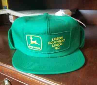 Vintage NOS K-Products Winter John Deere Patch Hat Ear Flap USA 7 1/2 Lisbon ND