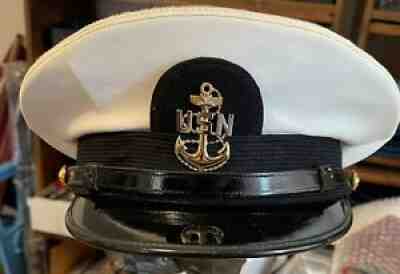 Vintage US Navy Senior Chief Petty Officer Vinyl Cover Hat Cap LOW Star Pin NAM
